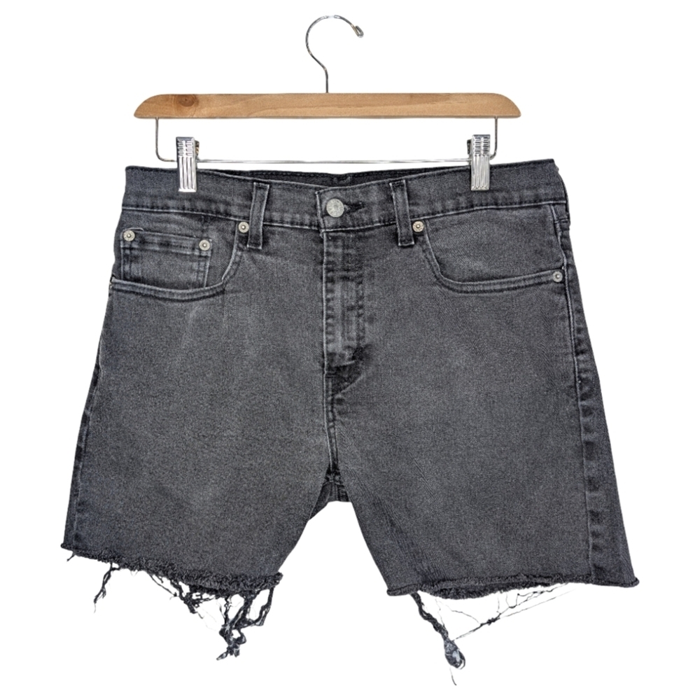 Levi’s 512 Black Denim Cut Off Shorts Raw Hem Stretch Mid High Rise | 32" Waist